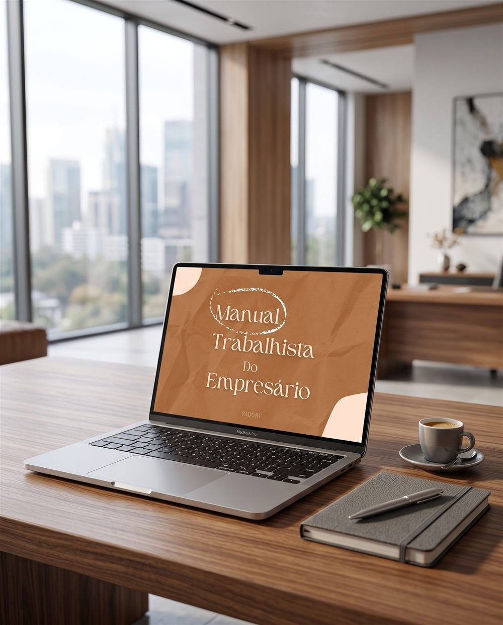 Manual Trabalhista do Empresário aberto em um notebook